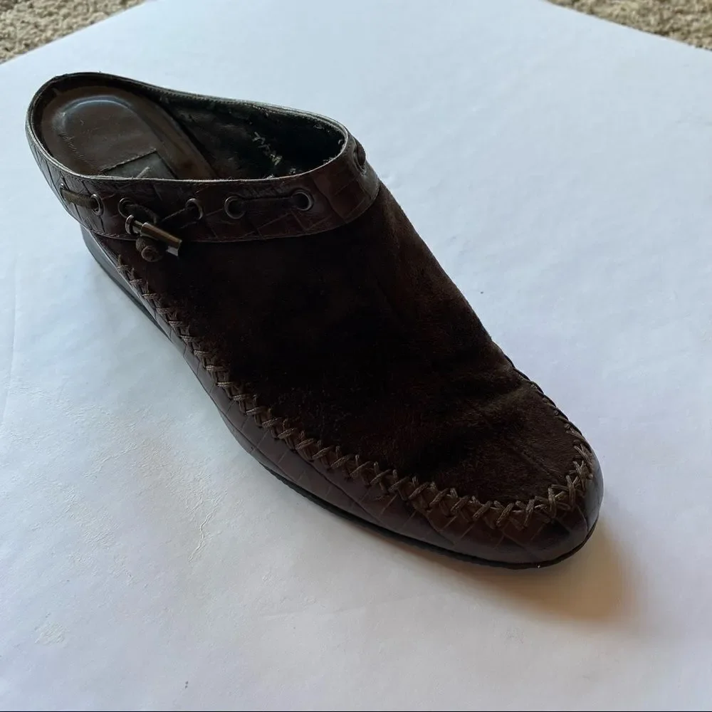 Vaneli Brown Suede & Leather Mule Wedges. Sz 7.5
